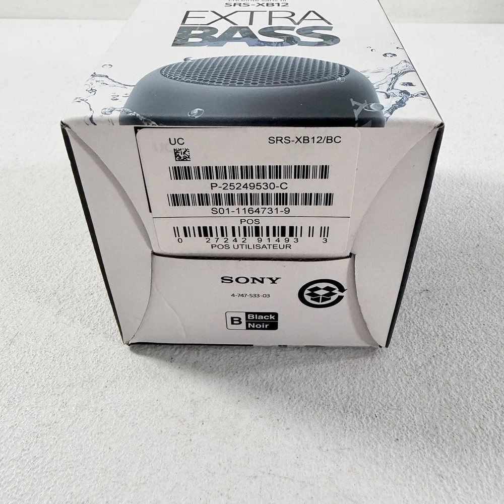 Sony SRS-XB12 EXTRA BASS Bluetooth Waterproof Wireless Speaker Black NEW